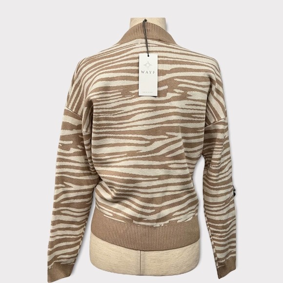 WAYF Sweater Women XS Tan White Pull Over Zebra Pattern Mock Neck Viscose - Picture 4 of 8